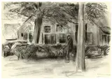 Max Liebermann, Bauernhaus unter Bäumen (Laren), Um 1896, Kreide, weiß gehöht, auf Papier