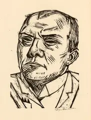 Selbstbildnis by Max Beckmann, 1922, Holzschnitt auf schwach rosafarbenem Japan, sold Nov 2019