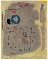 Bunte Feldsteine by Max Ackermann, 1954, Öl auf Holz, sold Nov 2019
