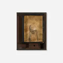 Barry McGee, Untitled, c. 1993, graphite and mixed media on paper, wood, metal