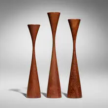 Rude Osolnik, Collection of three candlesticks, c. 1990, walnut