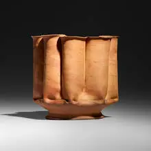Vase by George E. Ohr, 1898-1910, scroddled bisque earthenware, sold Feb 2026