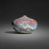 Closed form by Gertrud and Otto Natzler, 1966, earthenware with Green Crystalline glaze, sold Jan 2026