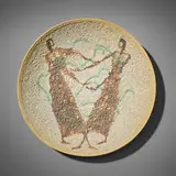 Shallow bowl with two dancers by Gertrud and Otto Natzler, c. 1948, earthenware with Gray Lavastone glaze, sold Jan 2026