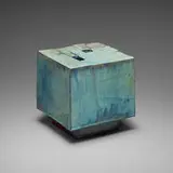 Otto Natzler, Square form with pierced top and scored sides, two trapezoid openings