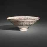 Lucie Rie, New Knitted footed bowl, c. 1978, glazed stoneware