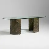 Paul Evans, Sculpted Bronze dining table, 1976, bronzed resin over steel, glass