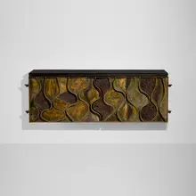 Paul Evans, Wavy Front cabinet, 1970, welded, gilt and polychromed steel, lacquered wood, felt over wood, slate