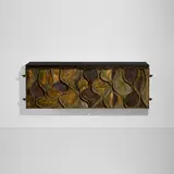 Paul Evans, Wavy Front cabinet, 1970, welded, gilt and polychromed steel, lacquered wood, felt over wood, slate