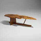 Exceptional Minguren II coffee table by George Nakashima, 1973, English walnut, American black walnut, sold Jan 2026