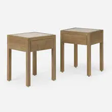 Tyler Hays, Mason occasional tables, pair, c. 2020, oxidized maple, leather