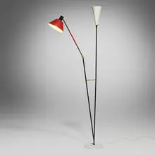 Stilux, Floor lamp, c. 1960, enameled aluminum, brass, marble