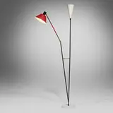 Stilux, Floor lamp, c. 1960, enameled aluminum, brass, marble