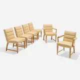 Gilbert Rohde, Dining chairs, set of six, 1939, bleached walnut, upholstery