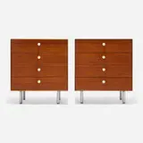 Thin Edge cabinets model 4701, pair by George Nelson & Associates, teak, matte chrome-plated steel, enameled steel, sold Apr 2026