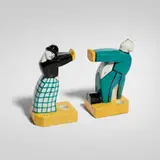 Robj, Clown push and pull bookends, pair, c. 1930, glazed and painted porcelain