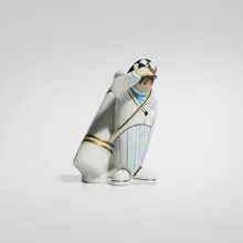 Robj, Golf caddie beverage straw dispenser, c. 1930, glazed porcelain
