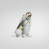 Robj, Golf caddie beverage straw dispenser, c. 1930, glazed porcelain