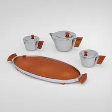 Manning Bowman & Co., Tea service, c. 1930, Bakelite, chrome-plated metal