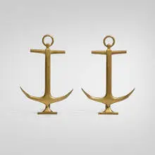 Modern, Anchor andirons, pair, c. 1945, brass, wrought iron
