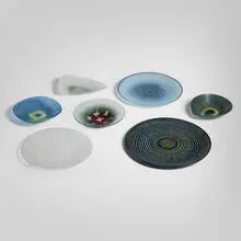Collection of seven table articles by Maurice Heaton, c. 1950, blown glass with enamel, sold Apr 2026