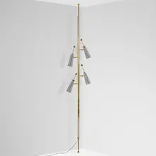 Raymond Loewy, Futura tension pole floor lamp, c. 1955, brass, chrome-plated aluminum