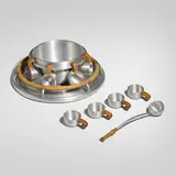 Russel Wright, Punch bowl set, c. 1935, spun aluminum, bamboo, cherry