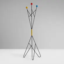 Roger Feraud, Coat rack, c. 1950, painted wood, enameled steel, plastic