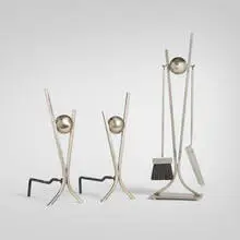 attribution Donald Deskey, Fireplace tool set, c. 1955, chrome-plated steel, iron