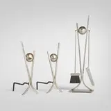 attribution Donald Deskey, Fireplace tool set, c. 1955, chrome-plated steel, iron