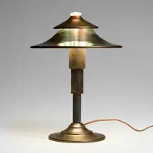 Walter von Nessen, Table lamp, c. 1935, enameled brass, steel, glass