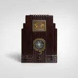 Harold Van Doren and John G. Rideout, Air King radio, model 66, 1935, Bakelite, brass, glass, fabric
