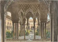 Wilhelm Gail, Der Löwenhof der Alhambra, 1833, Aquarell und Deckweiß auf Papier