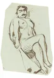 Max Pechstein, Ruhender Akt, 1910, Tuschpinsel und -feder in Braun auf dünnem blauen Papier, an den Rändern umlaufend auf Papier montiert