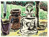 Stilleben mit Gefäßen. 1960er Jahre by Karl Schmidt-Rottluff, Farbkreide und Tuschpinsel auf Hahnemühle-Bütten, sold May 2013