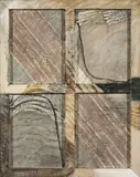 Gerhard Hoehme, Mehrebenenfenster, 1964, Öl auf 4 Einzelleinwänden, vom Künstler unter einen Holzrahmen montiert
