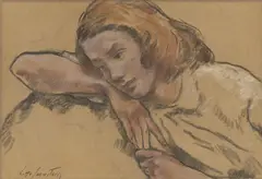 Lotte Laserstein, Bildnis eines Mädchens, Pastellkreide, Kreide und Kohle auf bräunlichem Papier