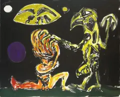 Stasi by A. R. Penck, 1990, Acryl über Serigraphie auf Leinwand, sold Nov 2009