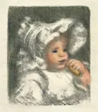 L'enfant au biscuit (Jean Renoir) by Pierre-Auguste Renoir, 1899, Farblithographie auf Bütten (Wasserzeichen: M B M (France) Ingres d'Arches), sold May 2011