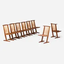 Conoid chairs, set of eight by Mira Nakashima, 2006, American black walnut, hickory, sold Jan 2026