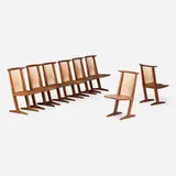 Conoid chairs, set of eight by Mira Nakashima, 2006, American black walnut, hickory, sold Jan 2026