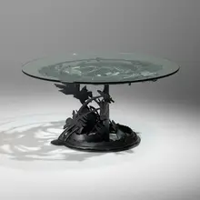 Albert Paley, Dragon's Back dining table, 1998, formed and fabricated steel with a polychromed finish, glass