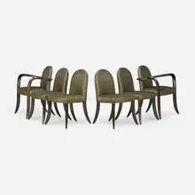 Peter Joseph dining chairs, set of six by Wendell Castle, 1992, ebonized mahogany, poplar, upholstery, sold Jan 2026