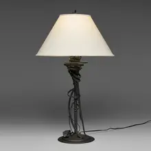 Albert Paley, Table lamp, 1993, forged and fabricated steel with a blackened finish, linen shade