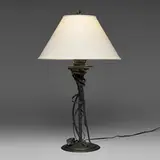 Albert Paley, Table lamp, 1993, forged and fabricated steel with a blackened finish, linen shade