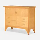 Wendy Stayman, Dresser, c. 1990, Swiss pearwood, curly maple, holly, fiberboard, Baltic birch plywood, Swiss pearwood and curly maple veneers, brass, silver, gold