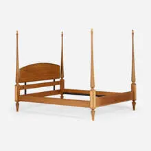 Richard Scott Newman, Queen-size four-poster bed frame, c. 1986, cherry, maple, ebony inlay, gilt brass
