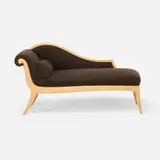 Timothy Philbrick, Grecian sofa, c. 1985, curly maple, wool upholstery