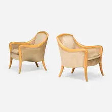 Timothy Philbrick, Continuous Arm chairs, pair, c. 1985, pear, microfiber upholstery
