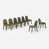 Peter Joseph dining chairs, set of eight by Wendell Castle, 1992, ebonized mahogany, poplar, upholstery, sold Jan 2026